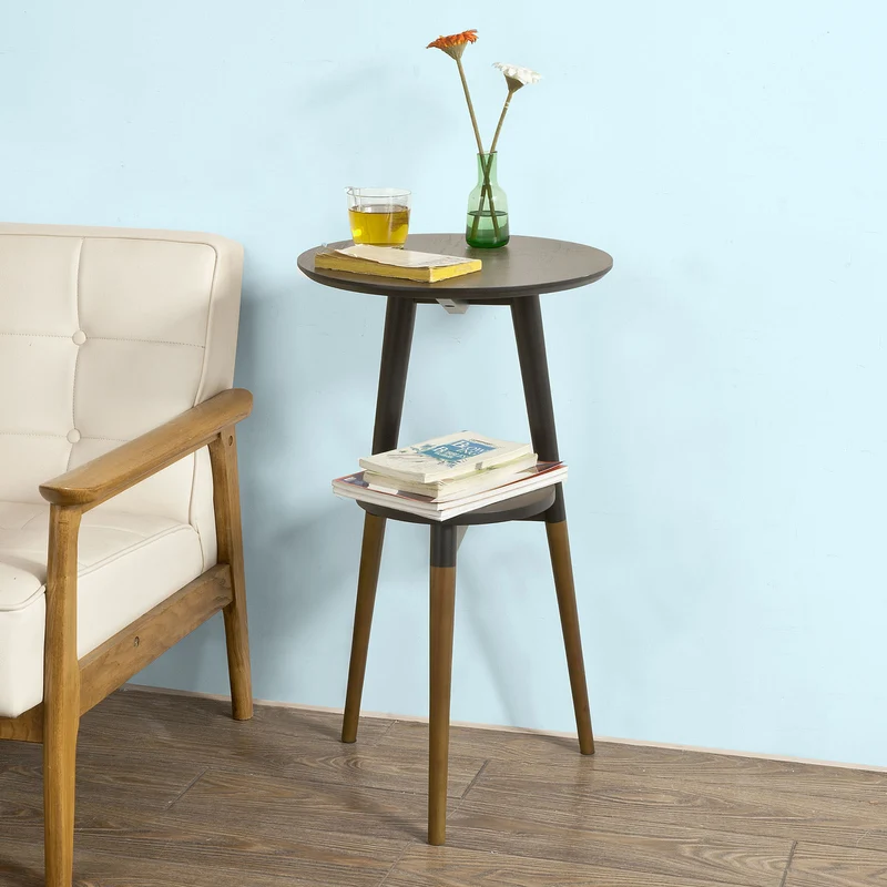 SoBuy FBT39-BR Table d'Appoint Design Table Basse Table café Ronde, 2 plateaux, 3 pieds