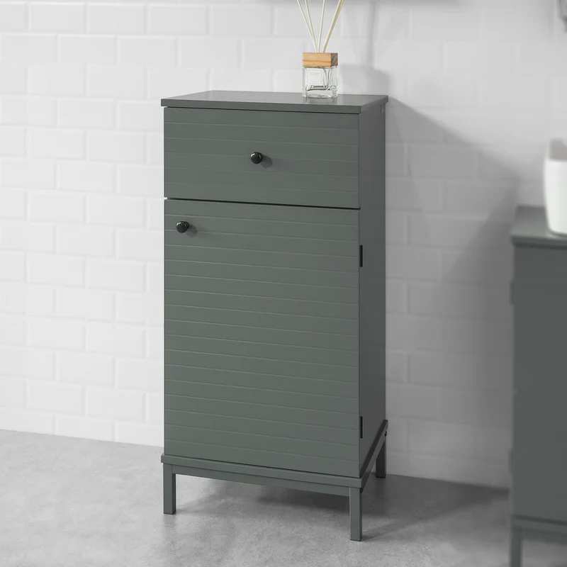 SoBuy BZR26-DG Meuble Bas de Salle de Bain Armoire Toilette avec 1 Tiroir + 1 Porte