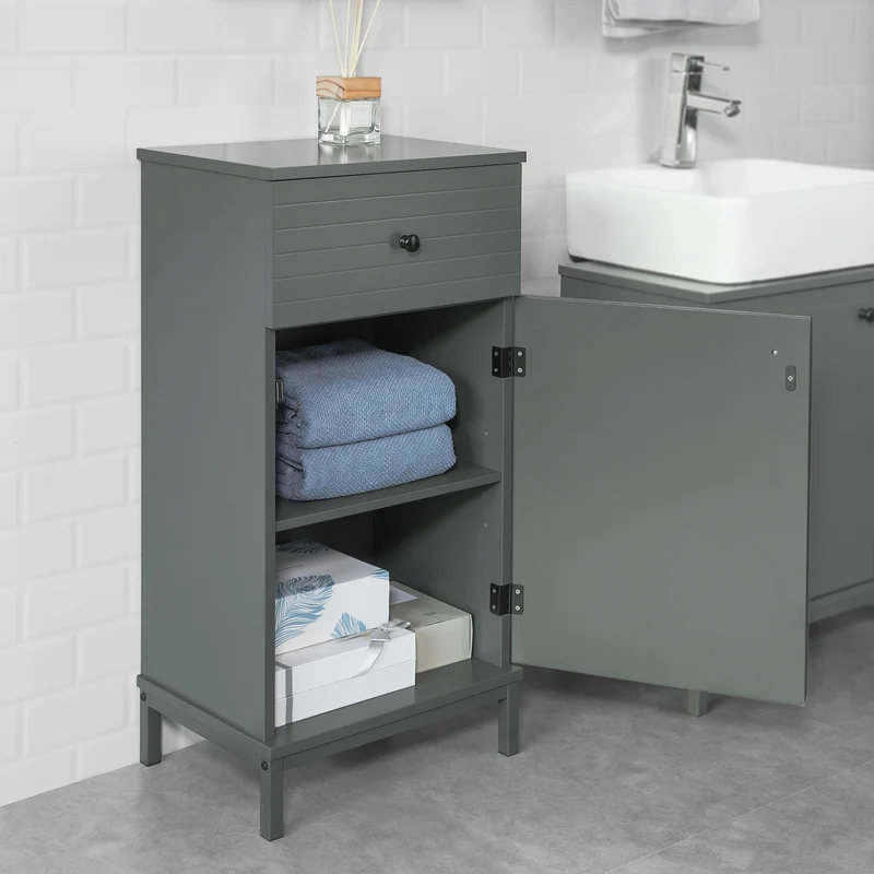 SoBuy BZR26-DG Meuble Bas de Salle de Bain Armoire Toilette avec 1 Tiroir + 1 Porte