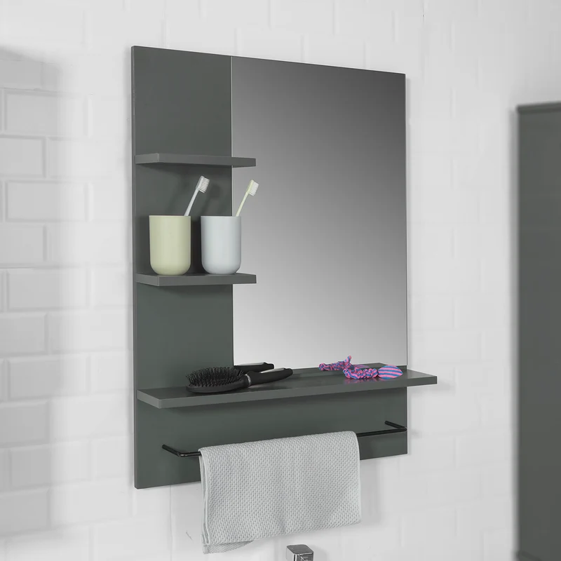 SoBuy BZR23-DG Miroir avec Porte-Serviettes Miroir Mural Miroir de Salle de Bain avec étagères