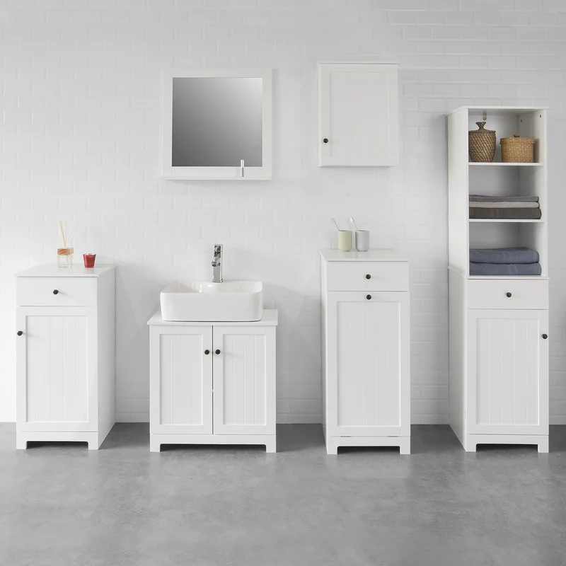 SoBuy BZR20-W Meuble Bas de Salle de Bain Armoire Toilette avec 1 tiroir et 1 Porte