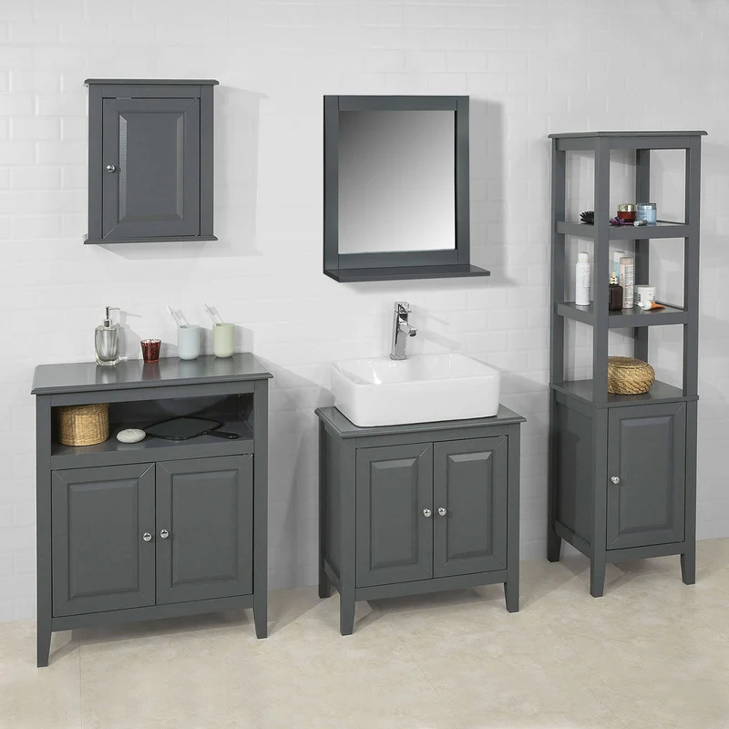 SoBuy BZR16-DG Miroir Mural Meuble Salle de Bain avec 1 étage Plateau