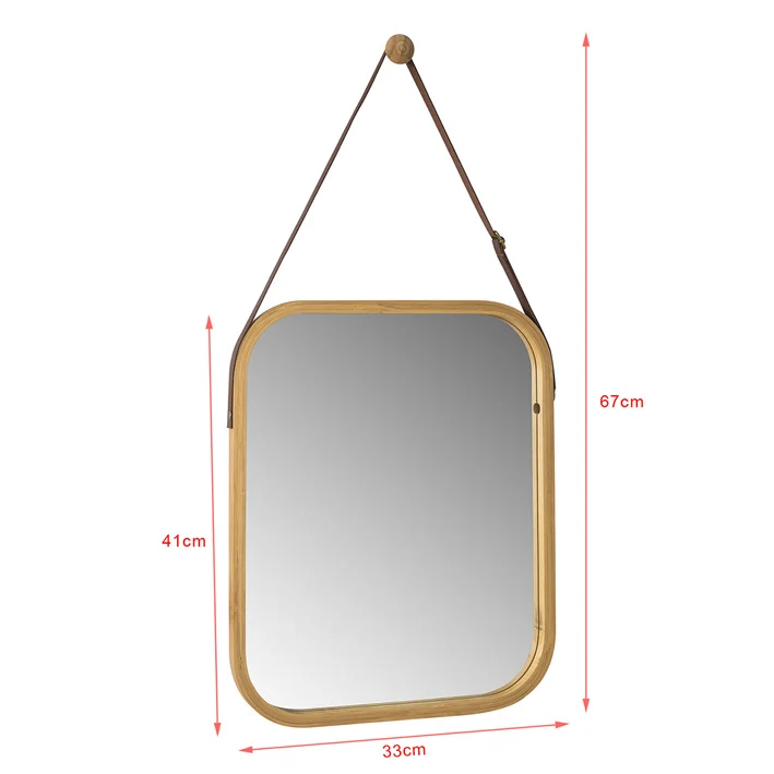 SoBuy BZR03-N Miroir Mural Bambou Miroir Salle de Bain avec Poignée et Crochet