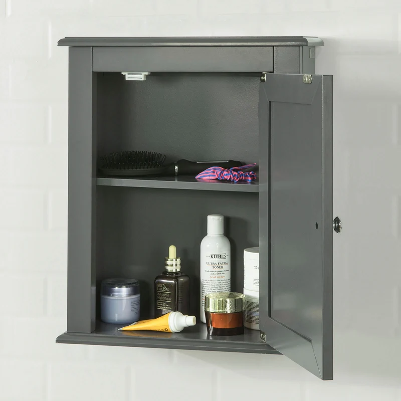 SoBuy FRG203-DG Meuble Haut de Salle de Bain, 1 Porte Placard Commode Mural