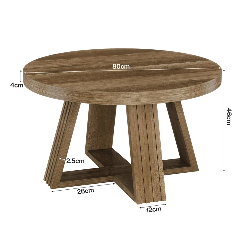 Tribesigns Table basse ronde 80 cm, Style champêtre table de salon avec motif bois et structure en croix