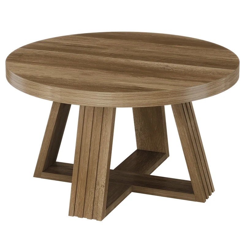 Tribesigns Table basse ronde 80 cm, Style champêtre table de salon avec motif bois et structure en croix