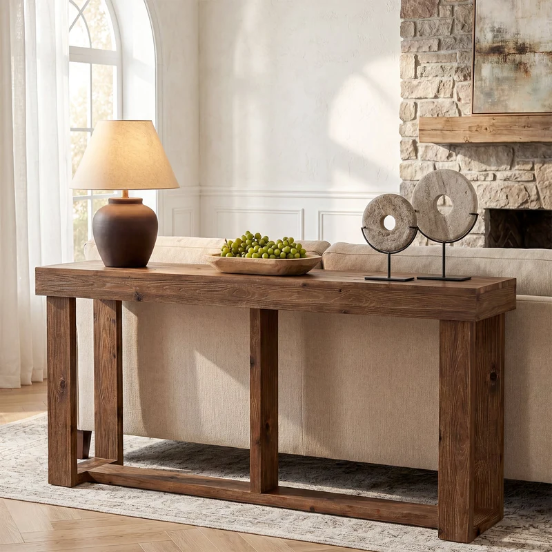 Tribesigns Console en bois massif de 160 cm, Table d'entrée étroite de style champêtre pour le hall d'entrée et le salon.