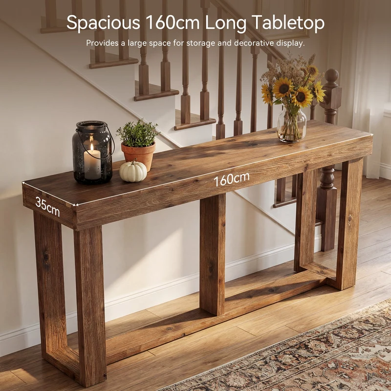 Tribesigns Console en bois massif de 160 cm, Table d'entrée étroite de style champêtre pour le hall d'entrée et le salon.