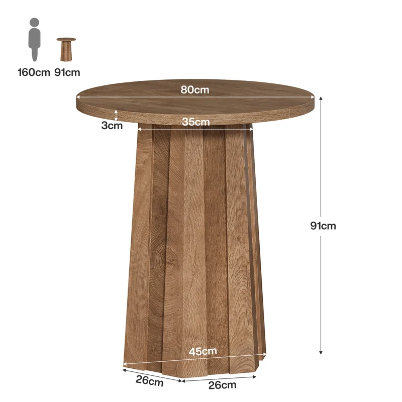 Table de bar ronde de 80 cm avec pied central rainuré, Table de bistrot moderne à hauteur de comptoir