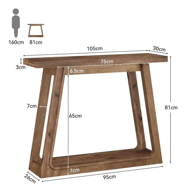 Tribesigns Console en bois massif de 105 cm avec étagère, Table basse à 2 niveaux de style champêtre