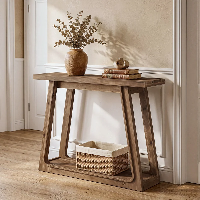 Tribesigns Console en bois massif de 105 cm avec étagère, Table basse à 2 niveaux de style champêtre