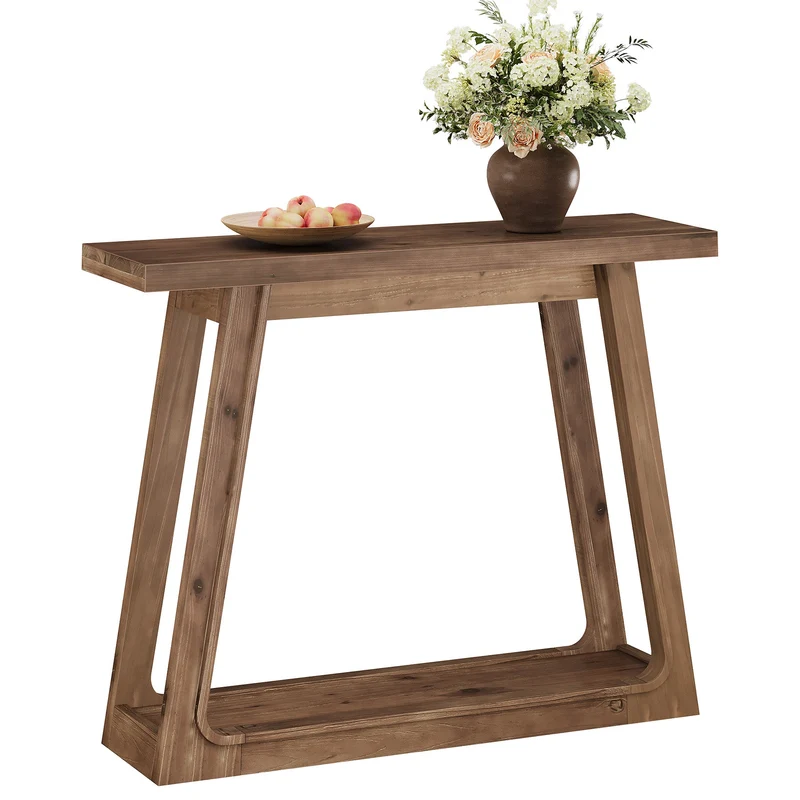 Tribesigns Console en bois massif de 105 cm avec étagère, Table basse à 2 niveaux de style champêtre