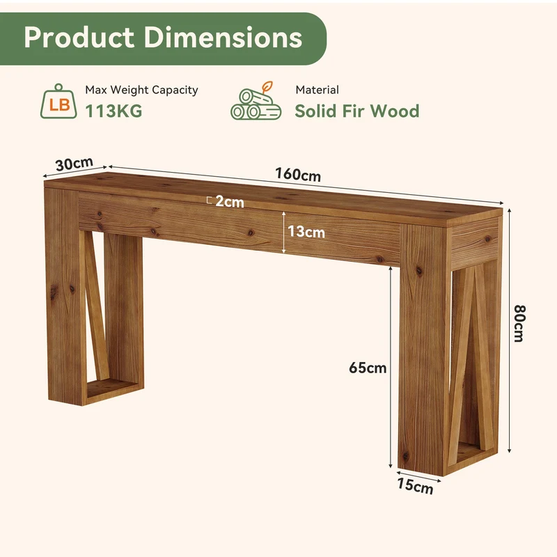 Tribesigns Console en sapin massif 160 cm, Table d'entrée étroite de style campagnard