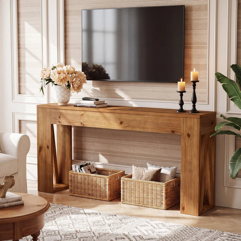 Tribesigns Console en sapin massif 160 cm, Table d'entrée étroite de style campagnard
