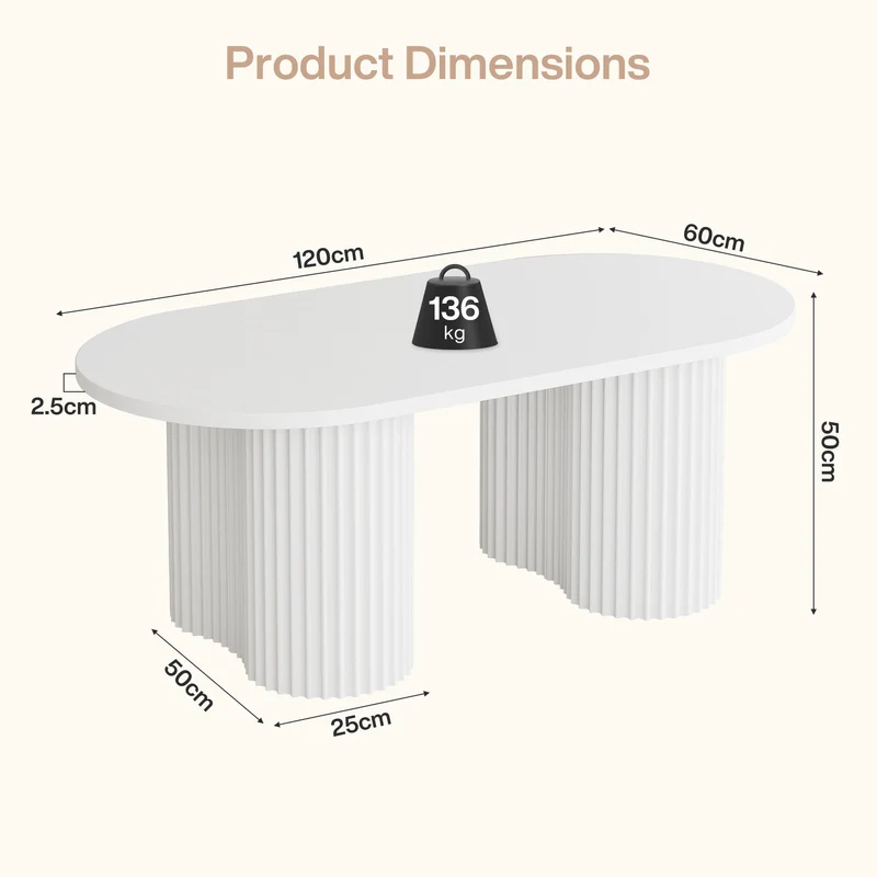 Tribesigns Table basse ovale de 120 cm, Table de salon moderne avec un plateau rainuré au design minimaliste
