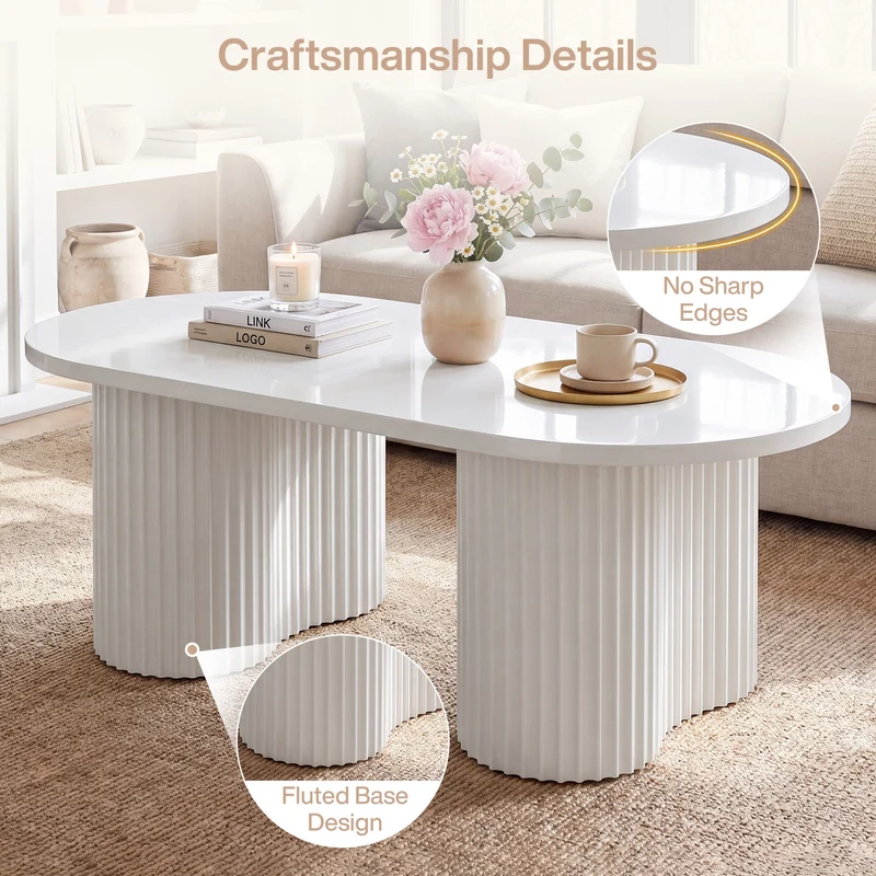 Tribesigns Table basse ovale de 120 cm, Table de salon moderne avec un plateau rainuré au design minimaliste