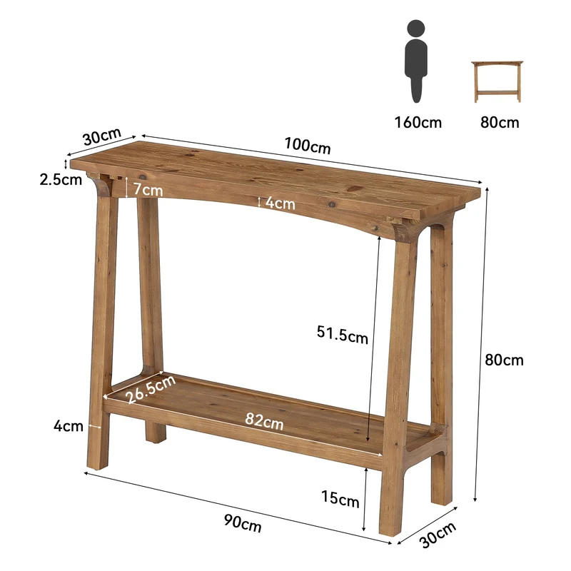Tribesigns Console en bois massif de 100 cm, Table d'entrée étroite avec 2 étagères pour le hall d'entrée et le salon