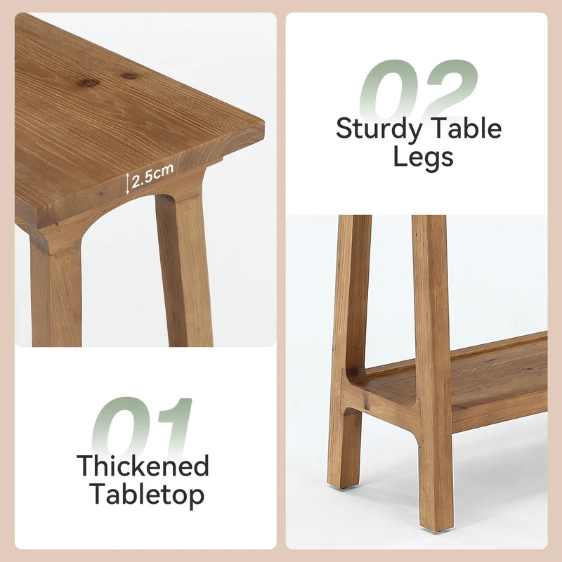 Tribesigns Console en bois massif de 100 cm, Table d'entrée étroite avec 2 étagères pour le hall d'entrée et le salon