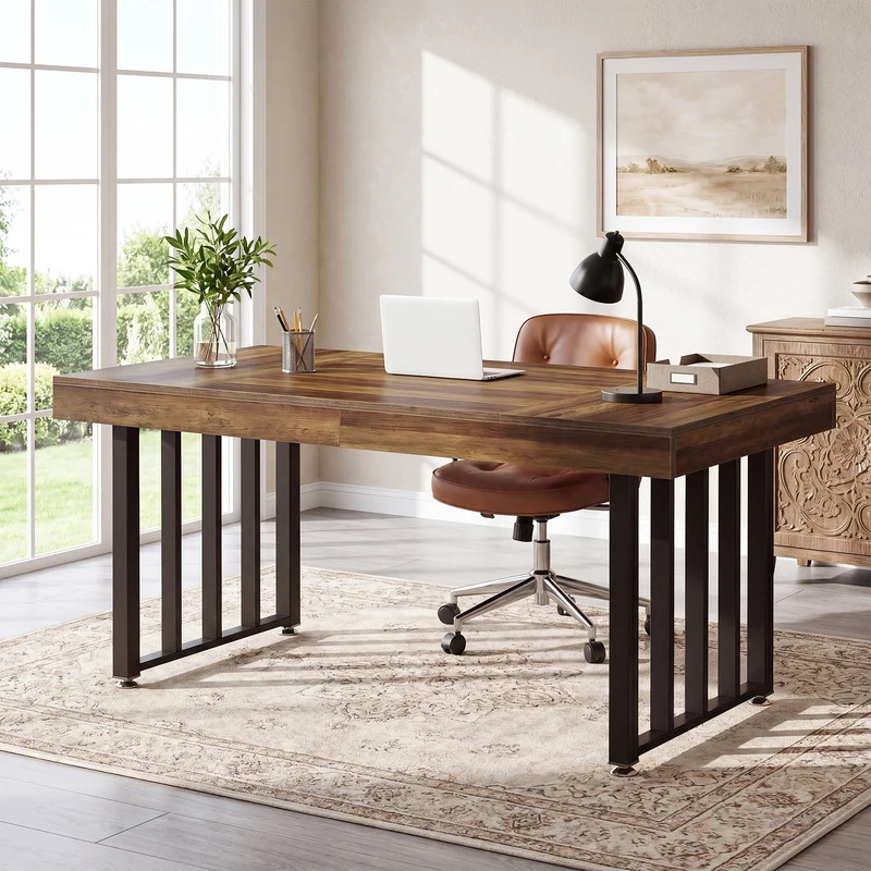 Tribesigns Bureau 140 cm, Grand bureau d'ordinateur avec structure en métal
