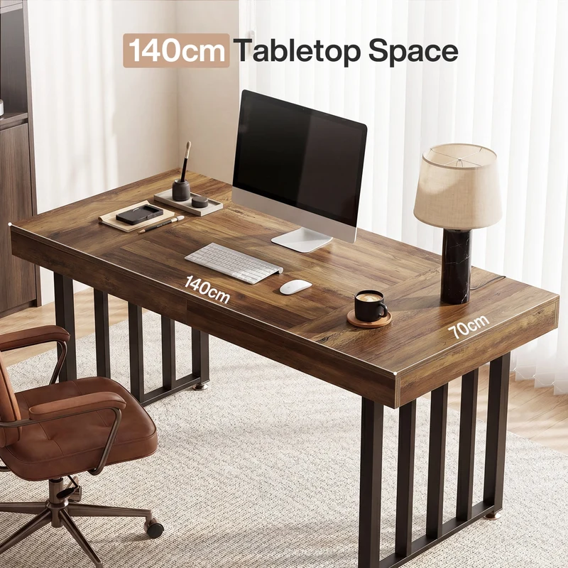Tribesigns Bureau 140 cm, Grand bureau d'ordinateur avec structure en métal
