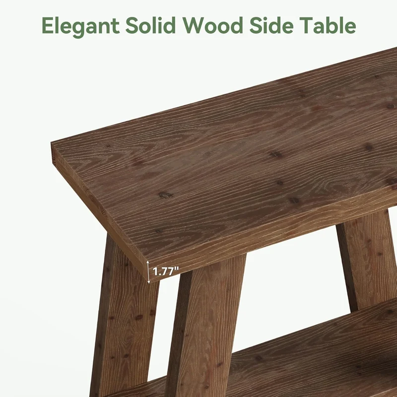 Table d'appoint en bois massif, Petite table de chevet à 2 niveaux Table de chambre moderne avec étagère