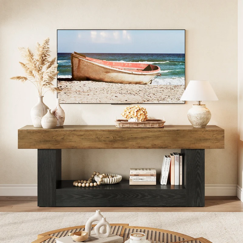 Tribesigns Meuble TV bas 160 cm, Compatible avec les téléviseurs jusqu'à 70 pouces avec compartiments