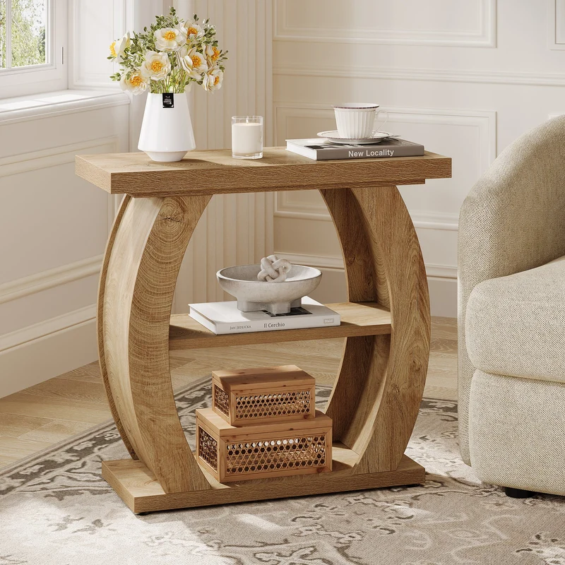 Tribesigns Table d'appoint étroite pour salon ou chambre, Table de 60 cm avec 3 niveaux de rangement