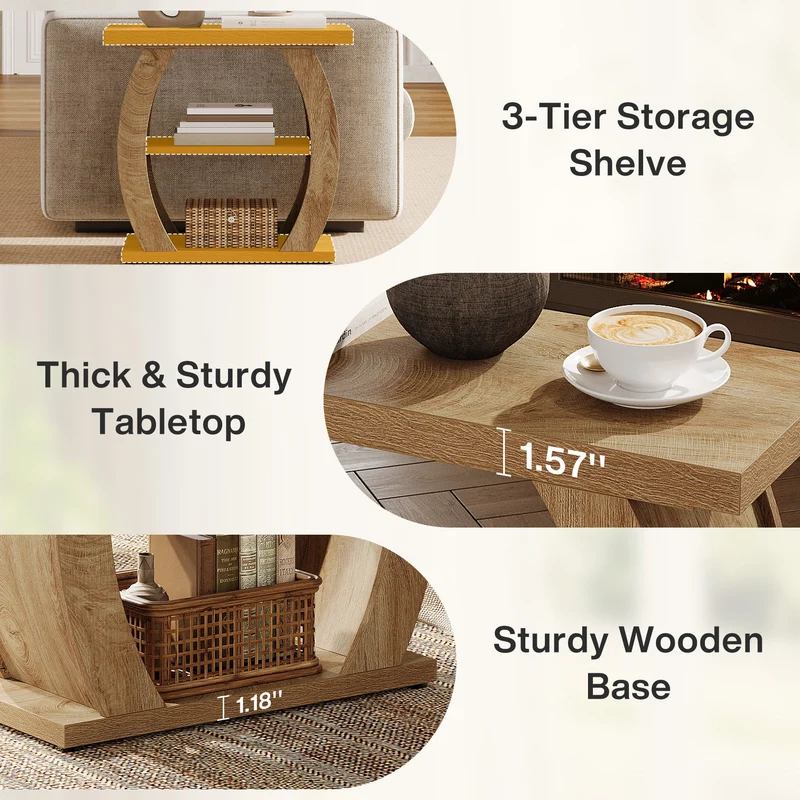 Tribesigns Table d'appoint étroite pour salon ou chambre, Table de 60 cm avec 3 niveaux de rangement