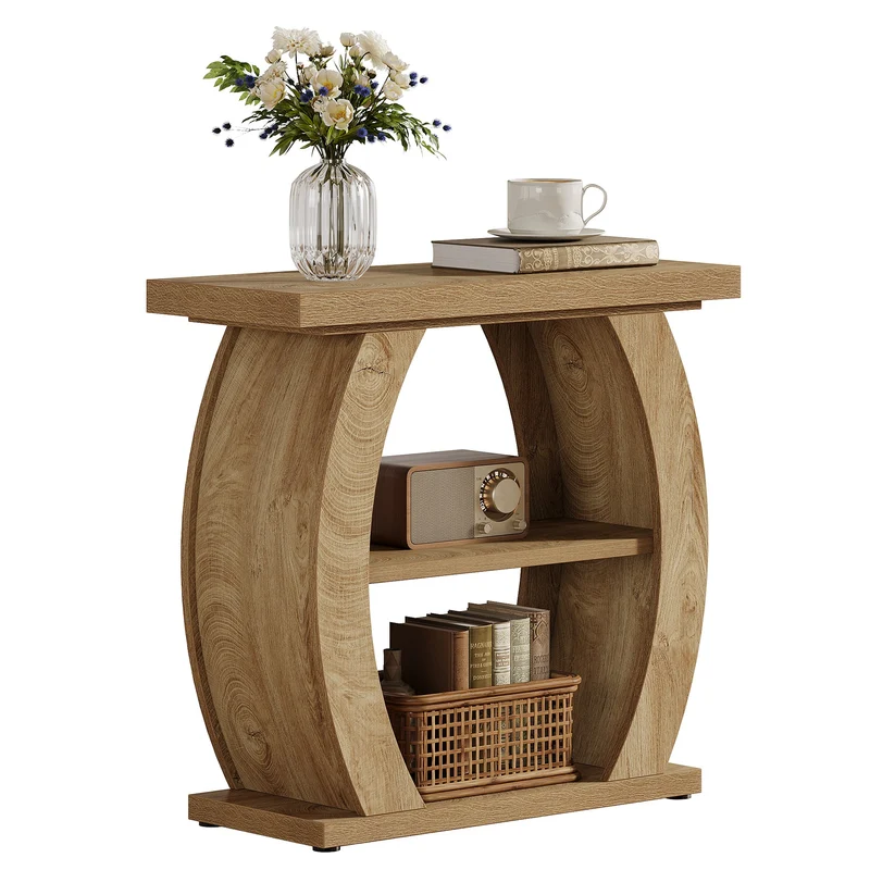Tribesigns Table d'appoint étroite pour salon ou chambre, Table de 60 cm avec 3 niveaux de rangement
