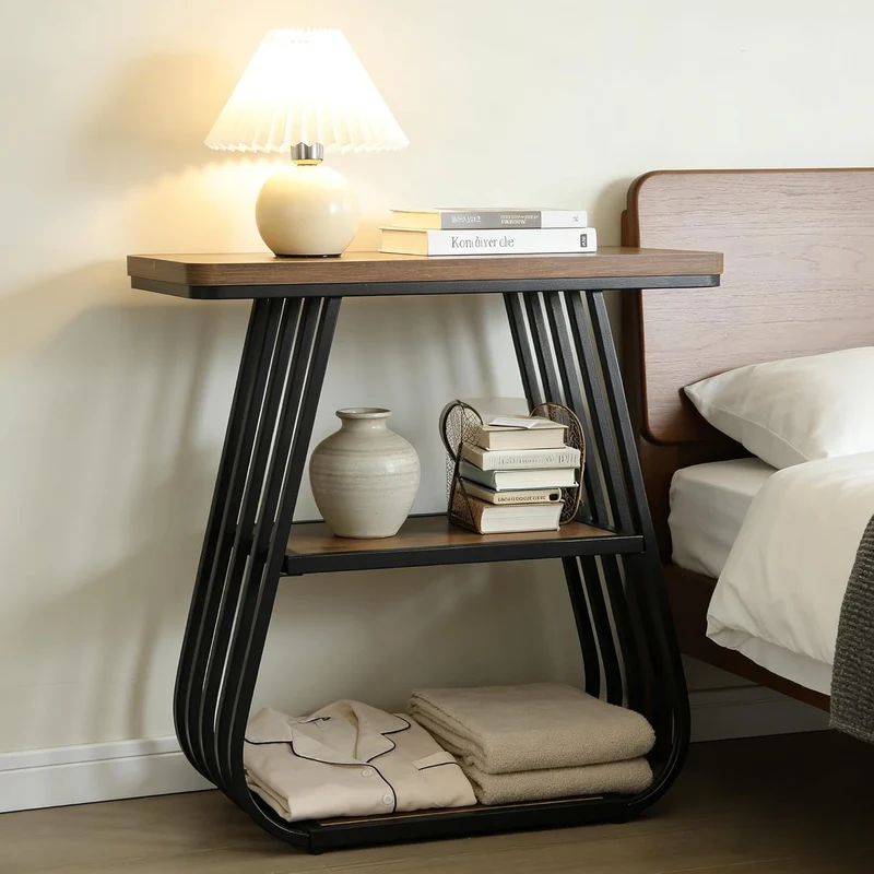 Tribesigns Table d'appoint de 60 cm pour salon, Table étroite à 3 niveaux avec étagère de rangement