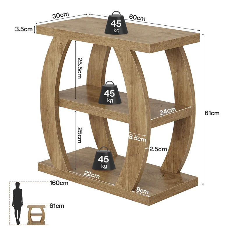 Tribesigns Table d'appoint étroite en bois à 3 niveaux, Table de chevet peu encombrante