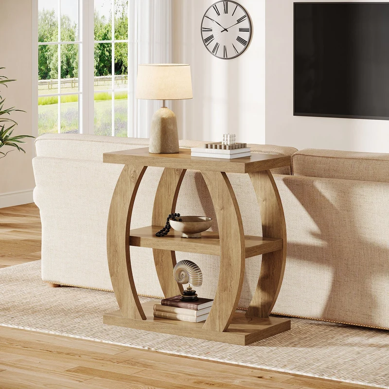 Tribesigns Table d'appoint étroite en bois à 3 niveaux, Table de chevet peu encombrante