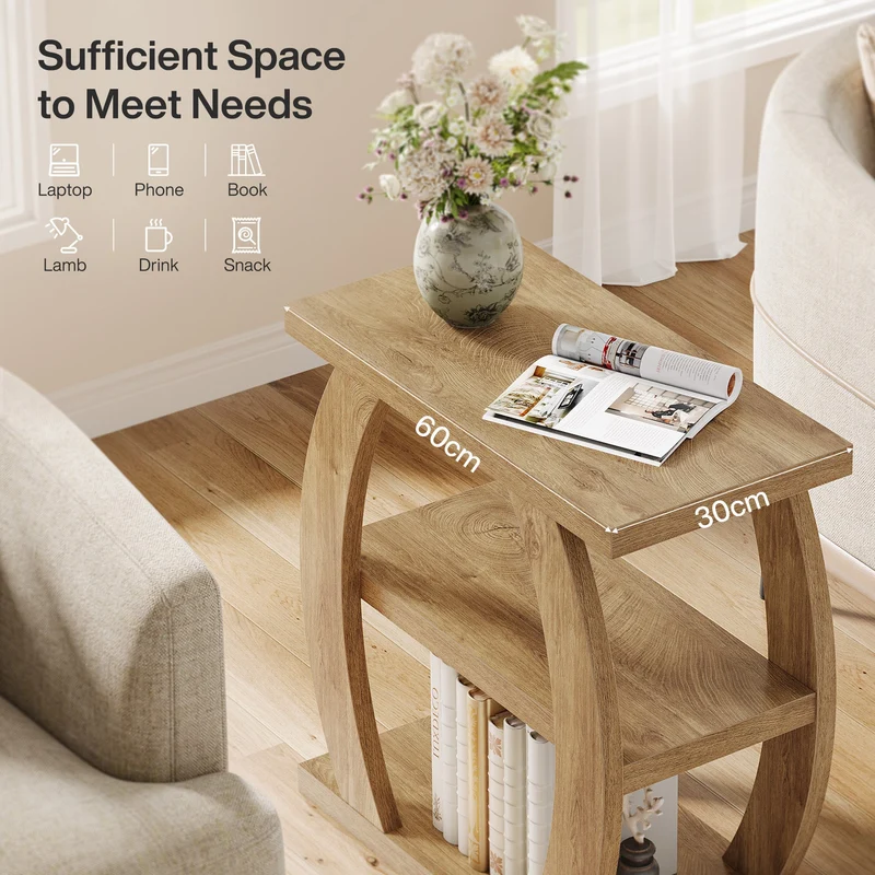 Tribesigns Table d'appoint étroite en bois à 3 niveaux, Table de chevet peu encombrante
