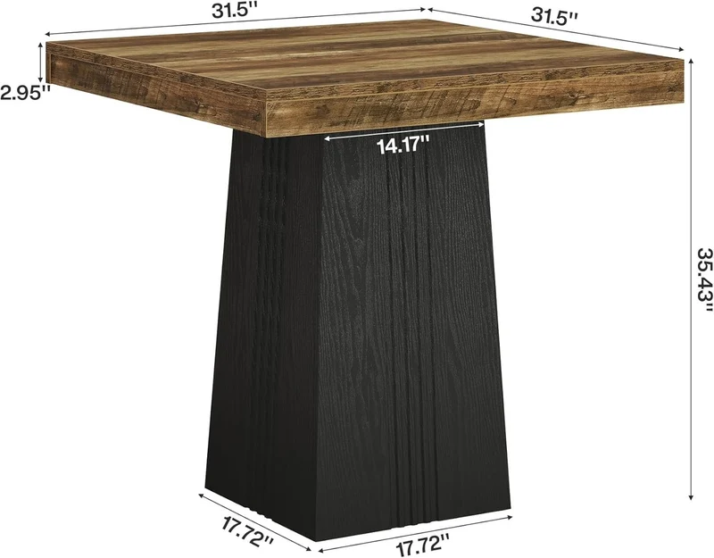 Tribesigns Table de bar carrée 80 x 80 cm, 90 cm de hauteur, Table haute de style bistro avec piètement nervuré