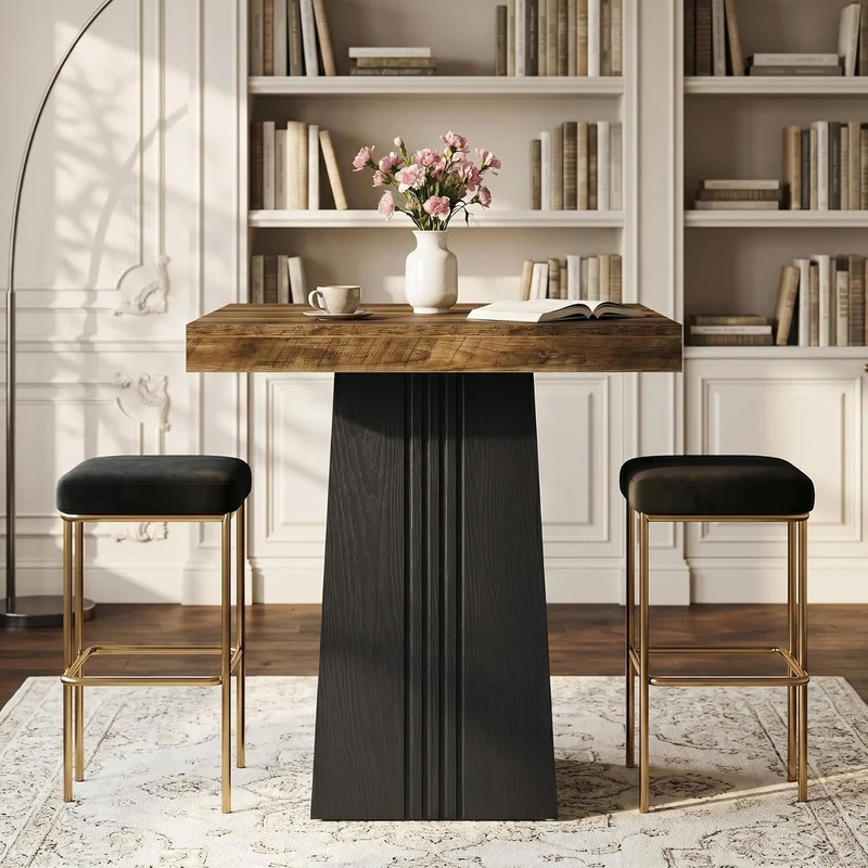 Tribesigns Table de bar carrée 80 x 80 cm, 90 cm de hauteur, Table haute de style bistro avec piètement nervuré