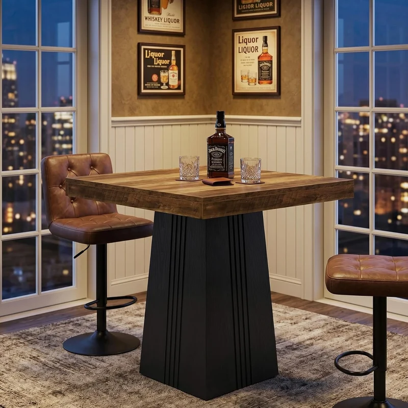 Tribesigns Table de bar carrée 80 x 80 cm, 90 cm de hauteur, Table haute de style bistro avec piètement nervuré