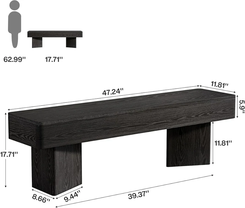 Tribesigns Banc d'entrée noir 120 cm, Banc moderne avec structure prismatique robuste, établi en bois