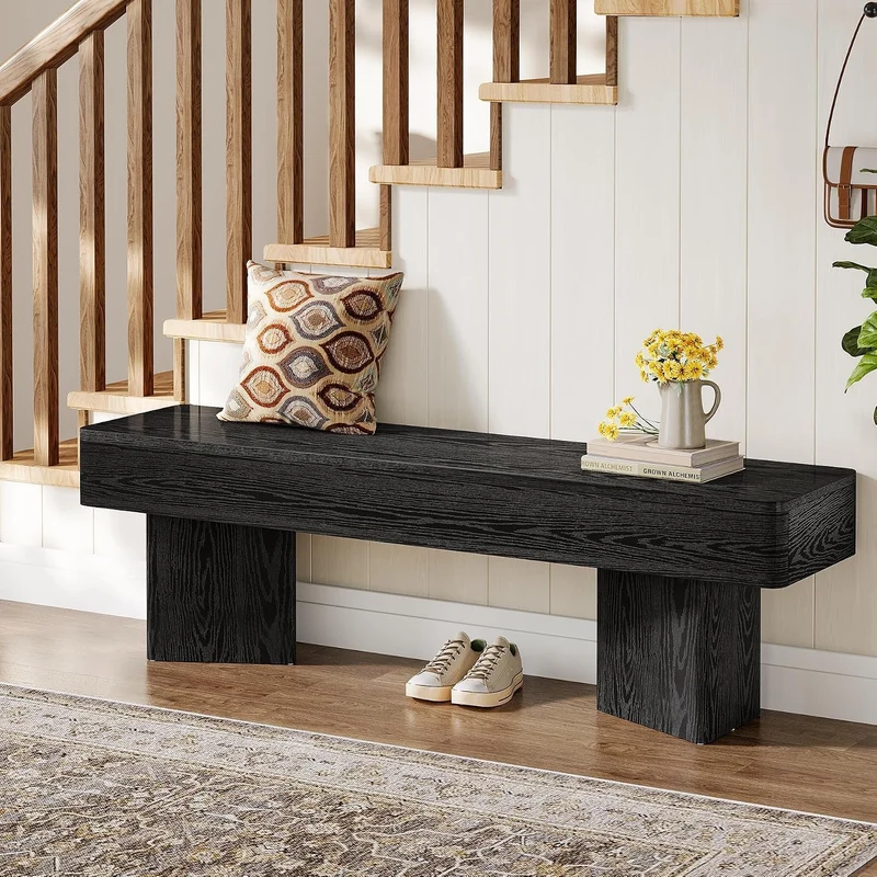 Tribesigns Banc d'entrée noir 120 cm, Banc moderne avec structure prismatique robuste, établi en bois