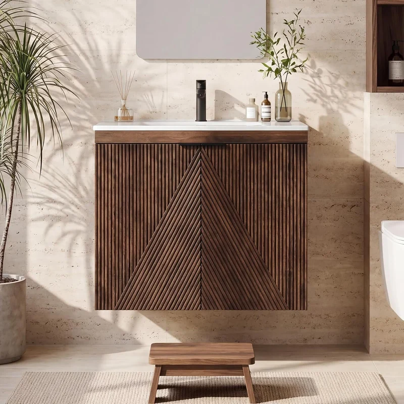 Tribesigns Meuble vasque 60 cm avec meuble bas, Meuble vasque suspendu avec vasque en céramique