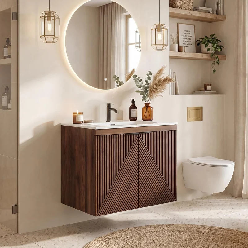 Tribesigns Meuble vasque 60 cm avec meuble bas, Meuble vasque suspendu avec vasque en céramique