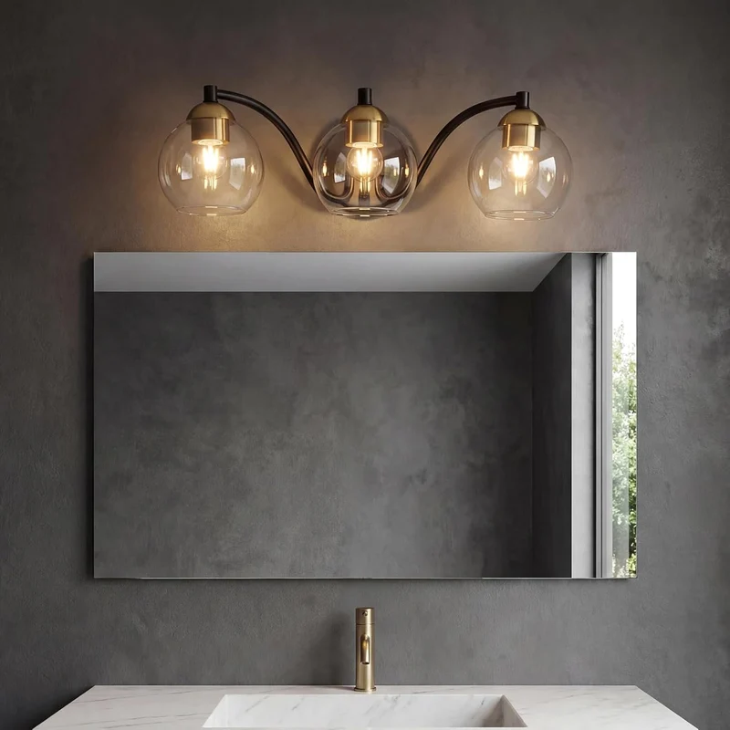 Tribesigns Applique murale moderne pour salle de bain, 3 globes en verre avec structure en métal, intensité variable, douille E27