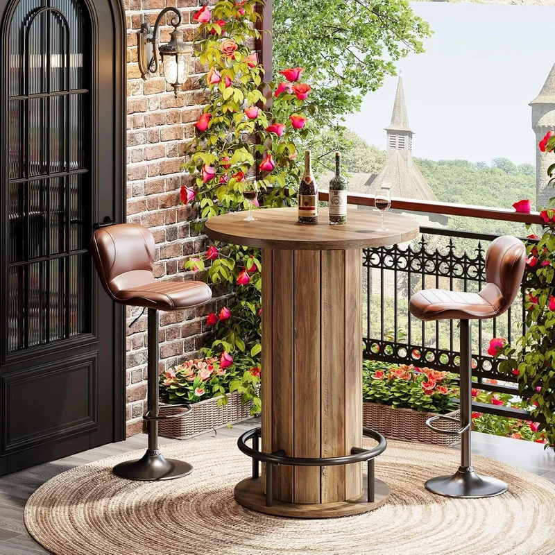 Tribesigns Table haute ronde de 100 cm de haut, Table de bistrot Plateau de table 80 x 80 cm