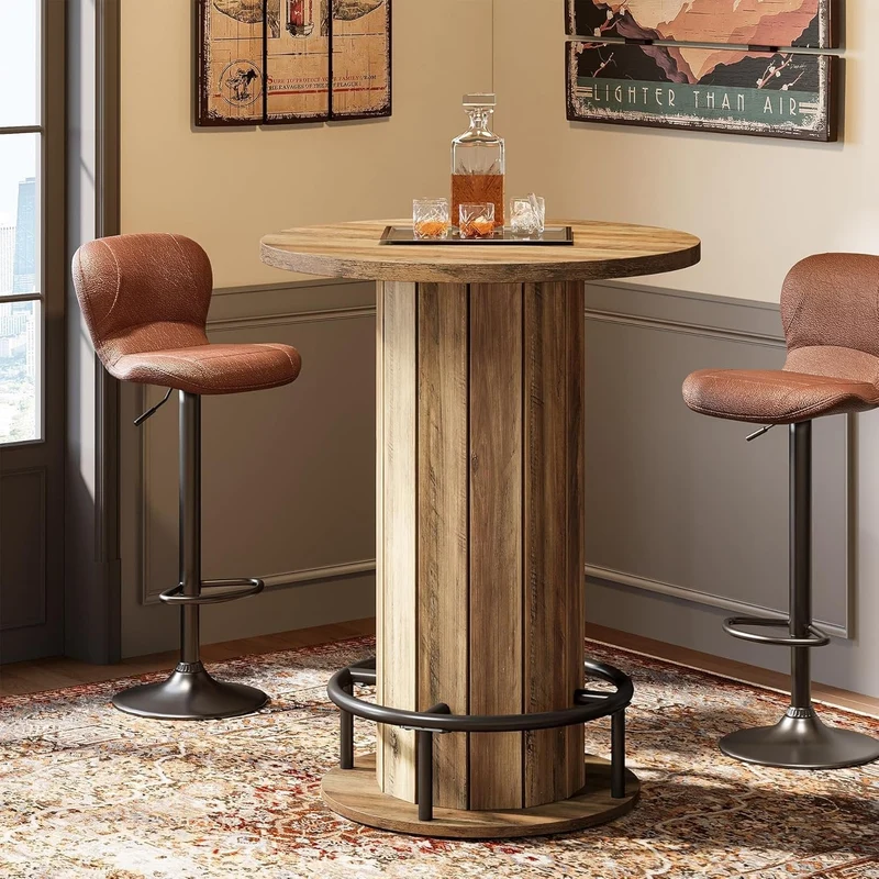Tribesigns Table haute ronde de 100 cm de haut, Table de bistrot Plateau de table 80 x 80 cm
