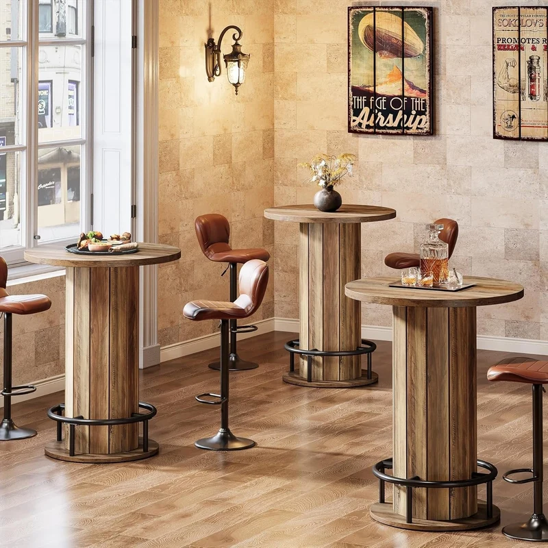 Tribesigns Table haute ronde de 100 cm de haut, Table de bistrot Plateau de table 80 x 80 cm