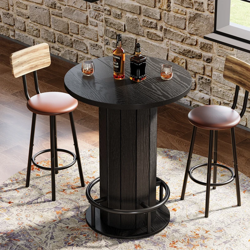 Tribesigns Table haute ronde de 100 cm de haut, Table de bistrot Plateau de table 80 x 80 cm