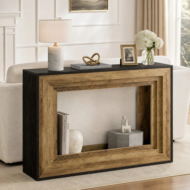 Console 105 cm avec 2 étagères, Table d'entrée étroite pour salon et hall d'entrée