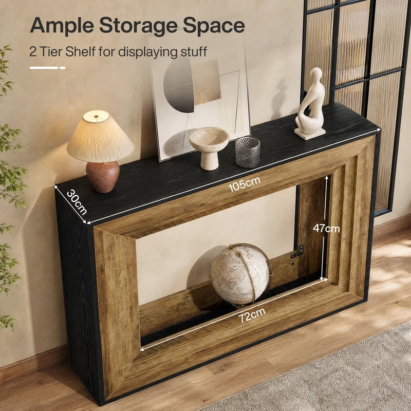 Console 105 cm avec 2 étagères, Table d'entrée étroite pour salon et hall d'entrée