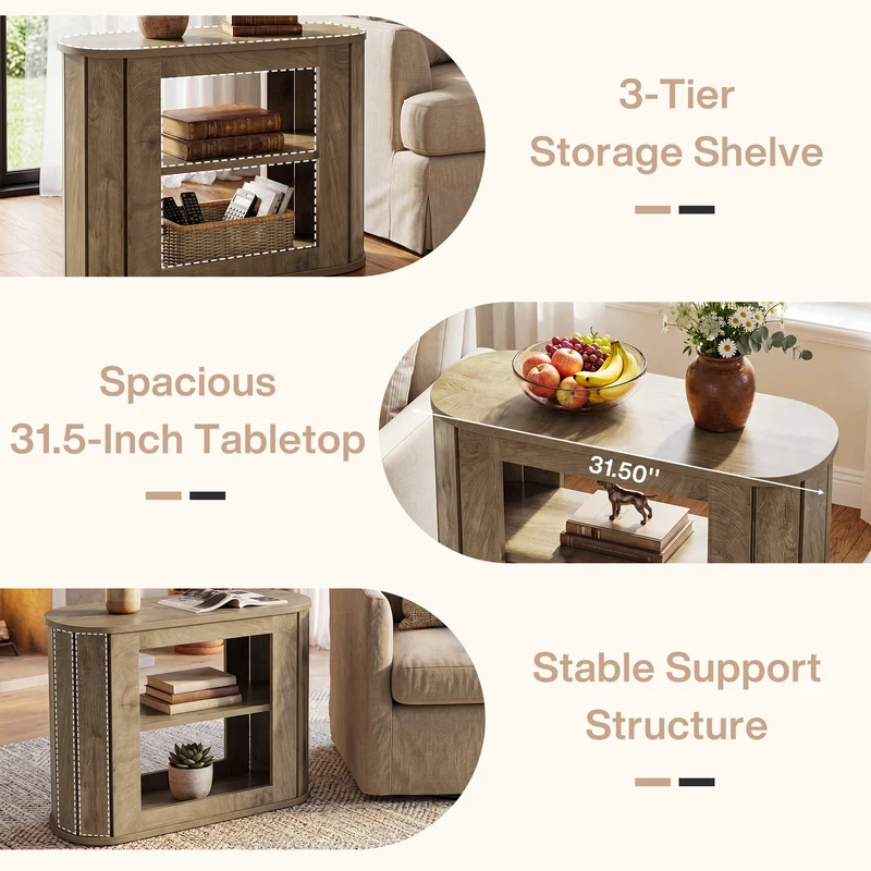 Tribesigns Table d'appoint à 3 étagères, Table de chevet étroite pour salon et chambre