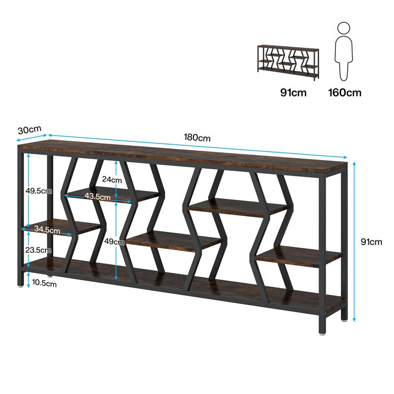 Tribesigns Console de 180 cm avec 4 étagères, Table basse étroite de style industriel champêtre