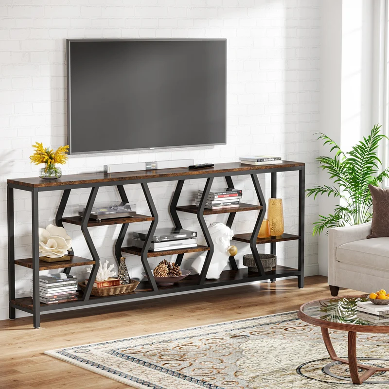 Tribesigns Console de 180 cm avec 4 étagères, Table basse étroite de style industriel champêtre